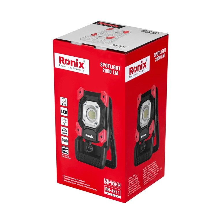 نورافکن دستی رونیکس مدل Spider rh-4211 با وزن 700 گرم و منبع انرژی شارژی